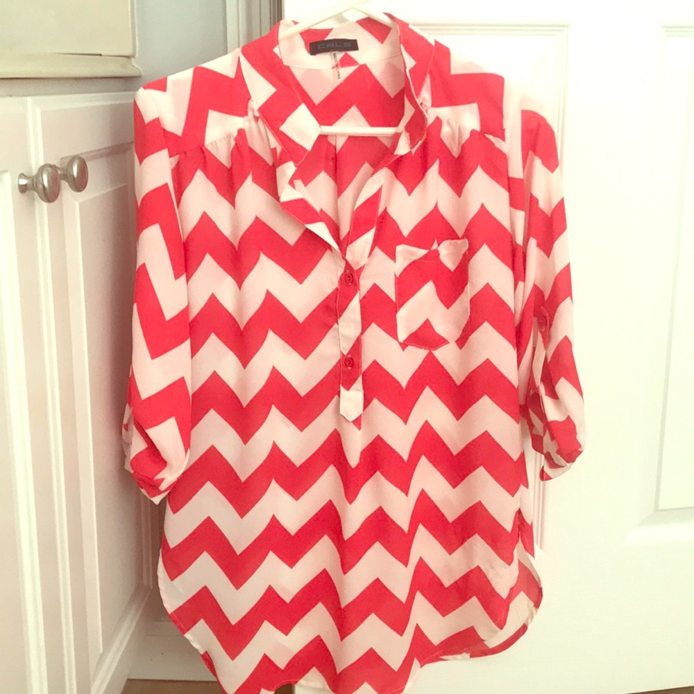 Coral and white Chevron blouse